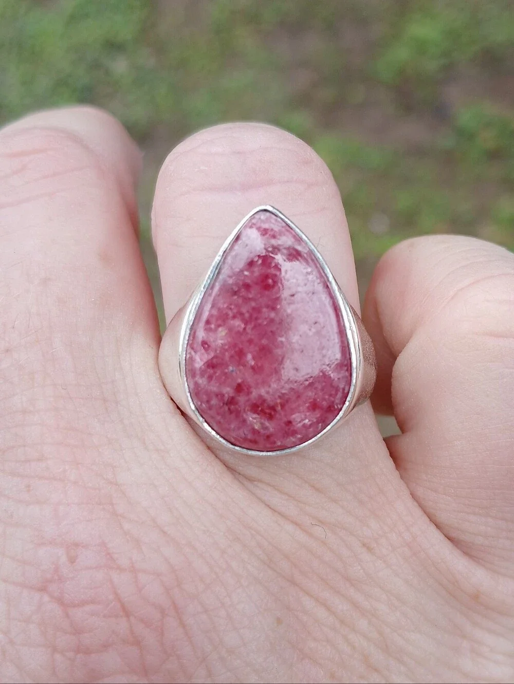 New Men's Rhodonite 925 Silver Ring.